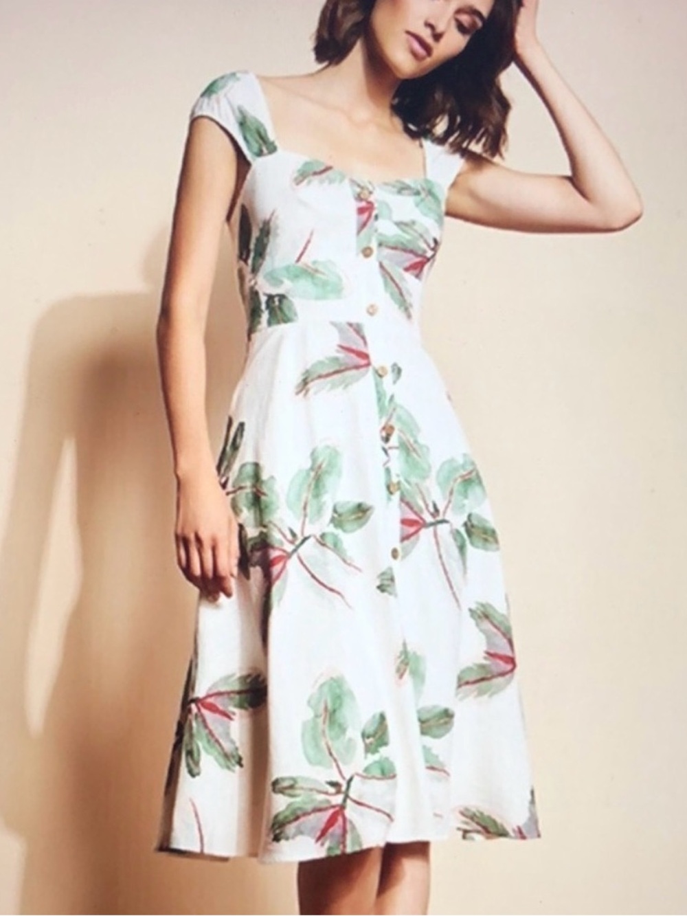 Anthropologie Hutch Garner Leaf Print Button Front Fit & Flare Sundress size 6